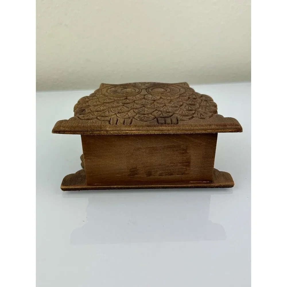 MCM 1970s Owl Wooden Napkin Letter Holder Brown Distressed Vintage Mid-Century